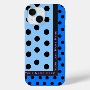 Black Polka Dots on Blues - Personalized iPhone 15 Case