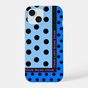 Black Polka Dots on Blues - Personalized iPhone 15 Case