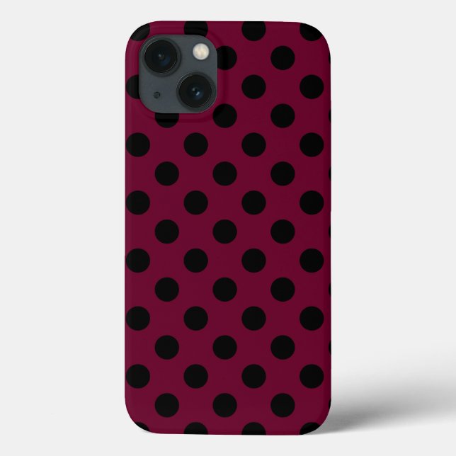 Black polka dots on burgundy Case-Mate iPhone case (Back)
