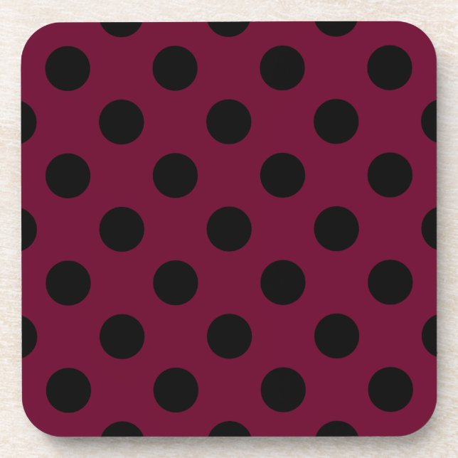 Black polka dots on burgundy coaster (Front)