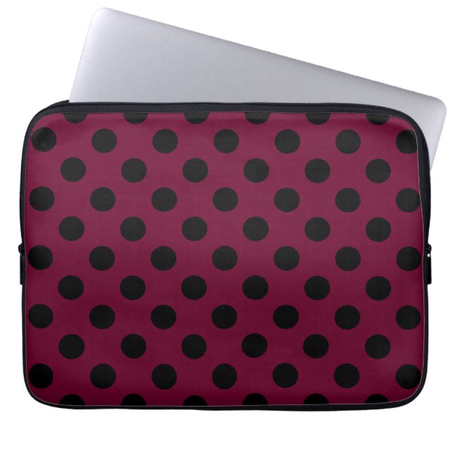 Black polka dots on burgundy laptop sleeve (Front)