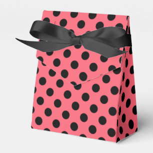 Black polka dots on coral favor box