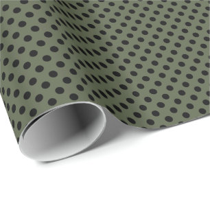 Black Polka Dots on Cypress Green Wrapping Paper