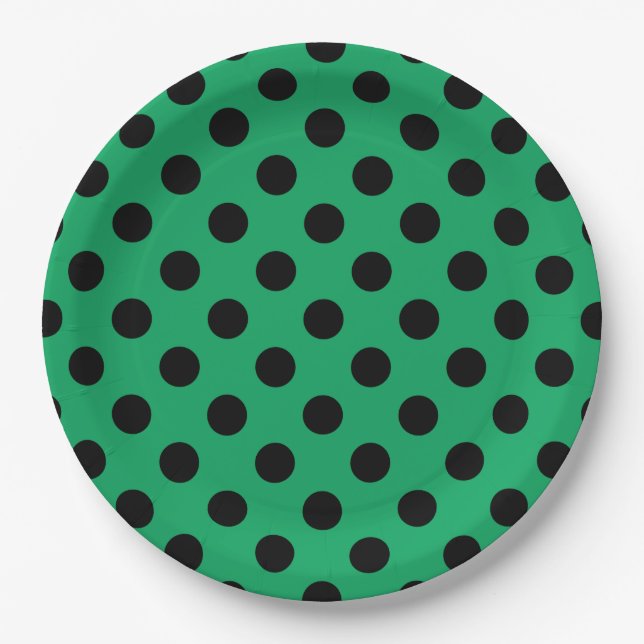 Black polka dots on fresh green paper plate (Front)