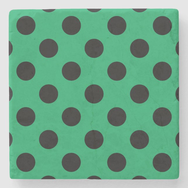 Black polka dots on fresh green stone coaster (Front)
