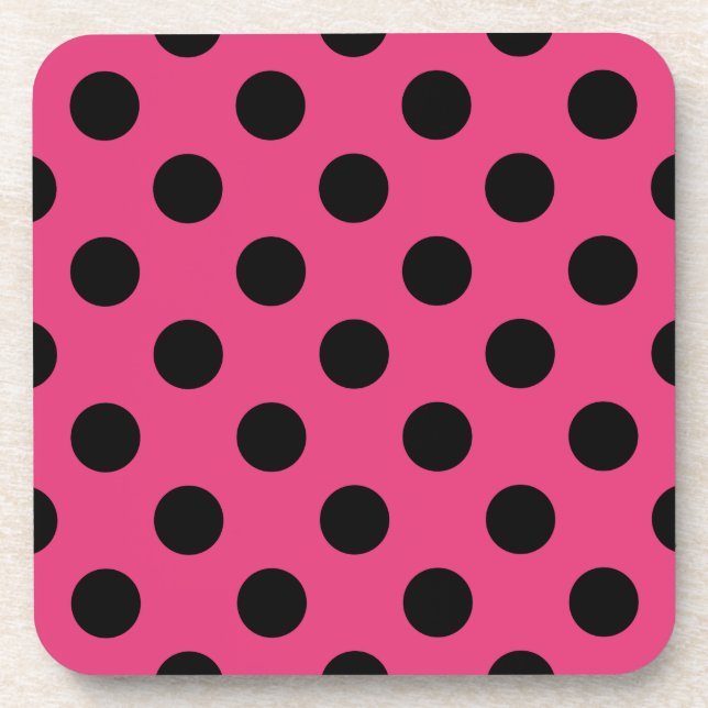 Black polka dots on fuchsia coaster (Front)