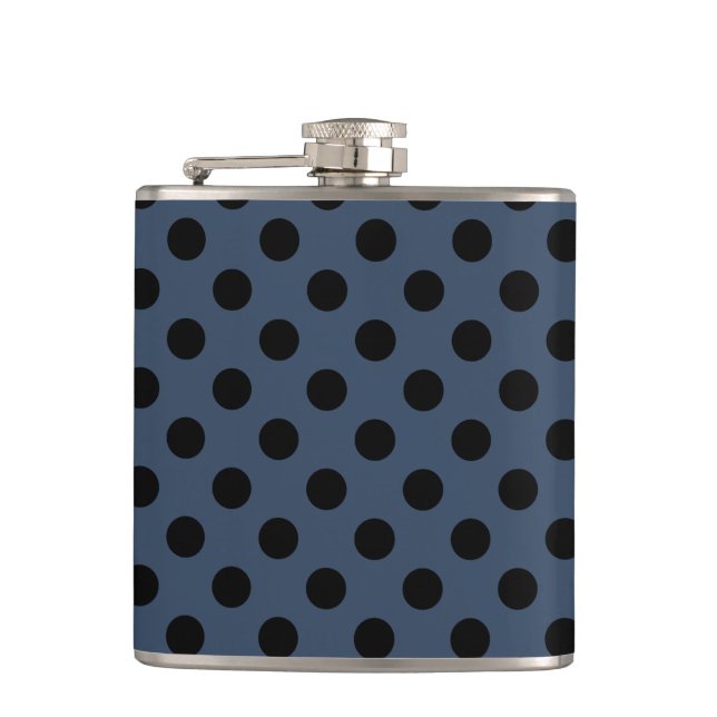 Black polka dots on gray-blue hip flask (Front)