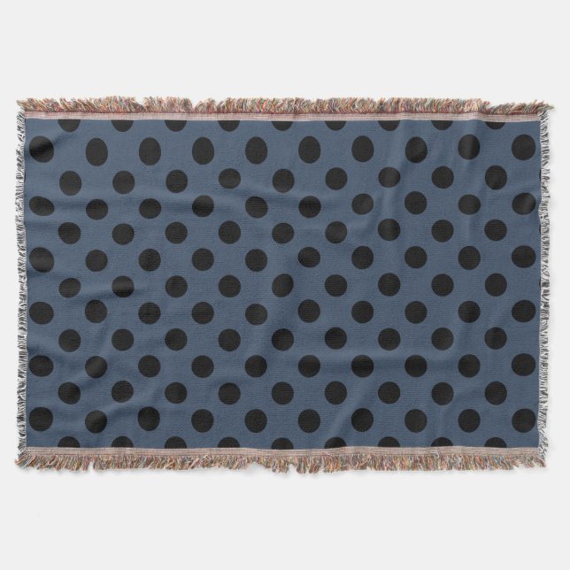 Black polka dots on gray-blue throw blanket (Front)