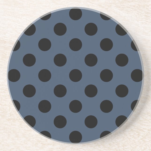 Black polka dots on grey-blue coaster (Front)