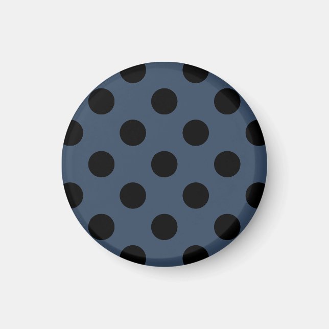 Black polka dots on grey-blue magnet (Front)