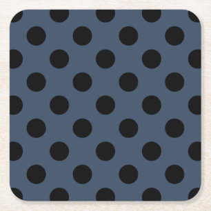 Black polka dots on grey-blue square paper coaster