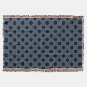 Black polka dots on grey-blue throw blanket