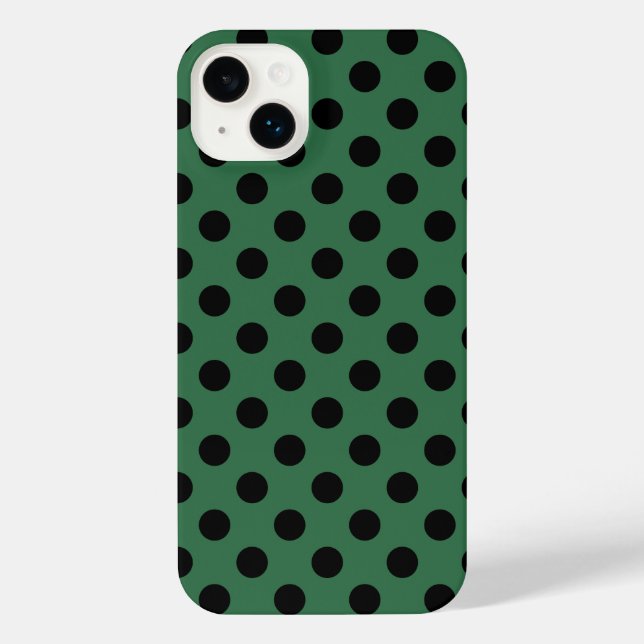 Black polka dots on kelly green iPhone case (Back)