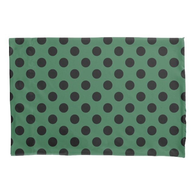 Black polka dots on kelly green pillowcase (Front)