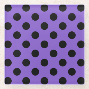 Black polka dots on lavender glass coaster