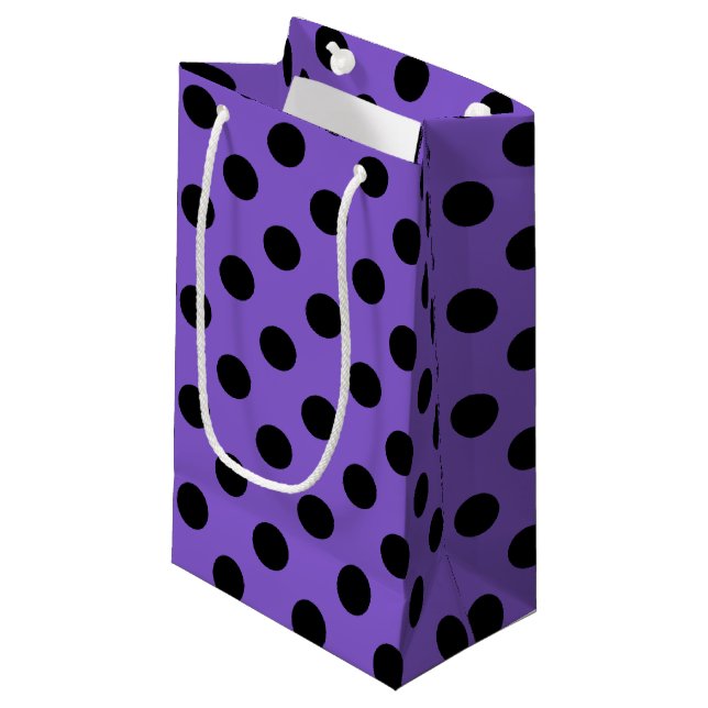 Black polka dots on lavender small gift bag (Front Angled)