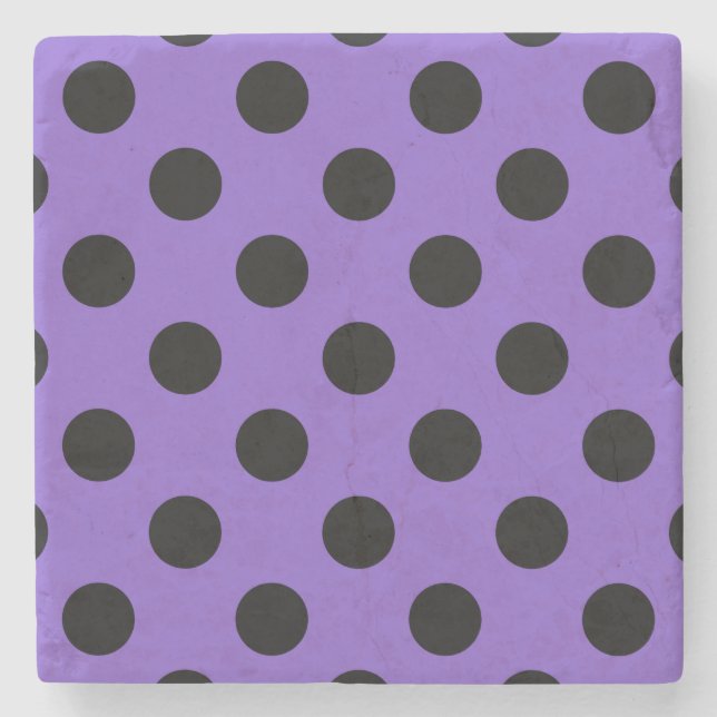 Black polka dots on lavender stone coaster (Front)