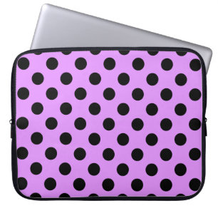 Black polka dots on lilac laptop sleeve