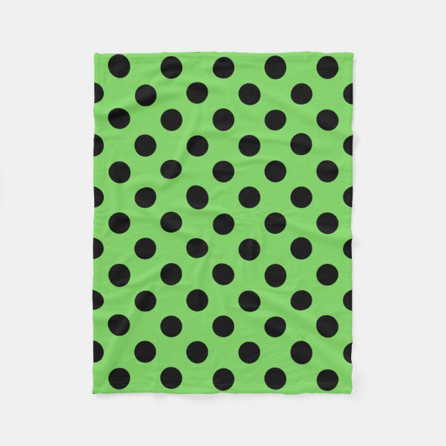 Black polka dots on lime green fleece blanket (Front)
