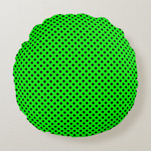 Black Polka Dots on Lime Green Round Pillow