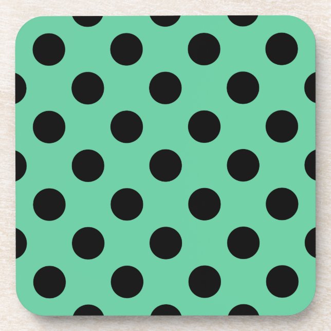 Black polka dots on mint green coaster (Front)