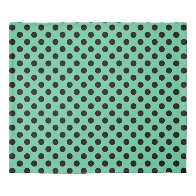 Black polka dots on mint green duvet cover (Front)