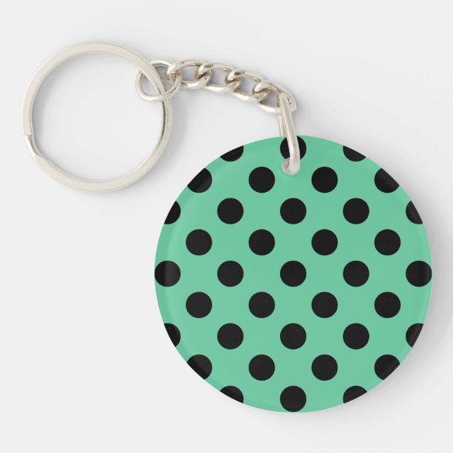 Black polka dots on mint green keychain (Front)
