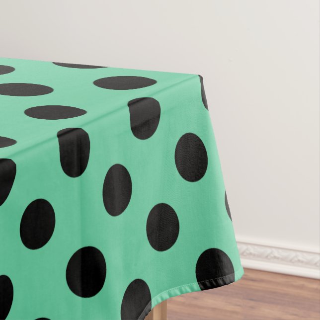 Black polka dots on mint green tablecloth (In Situ)