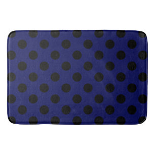 Black polka dots on navy blue bath mat