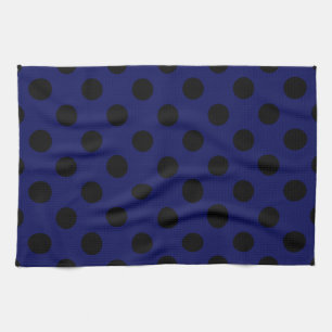 Black polka dots on navy blue kitchen towel