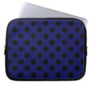 Black polka dots on navy blue laptop sleeve