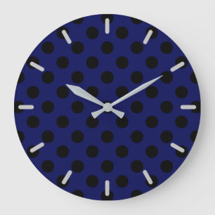 Black polka dots on navy blue large clock