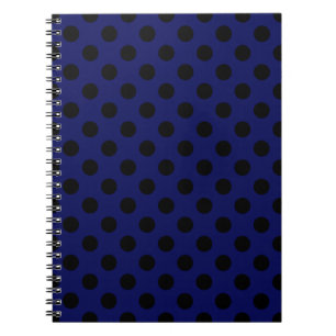 Black polka dots on navy blue notebook