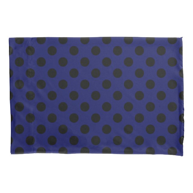 Black polka dots on navy blue pillowcase (Front)