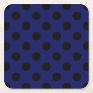 Black polka dots on navy blue square paper coaster