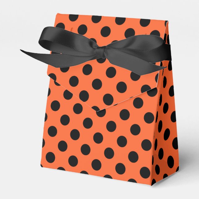 Black polka dots on orange favor box (Front Side)