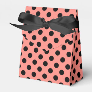 Black polka dots on peach favor box