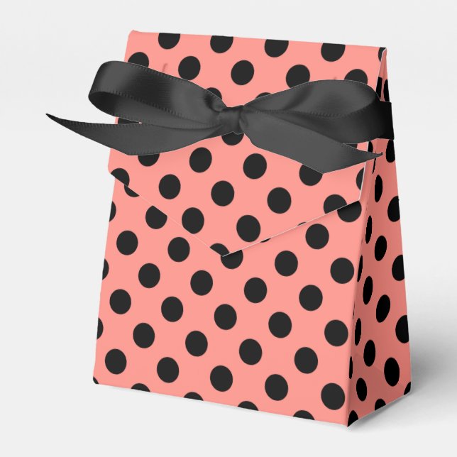 Black polka dots on peach favor box (Front Side)