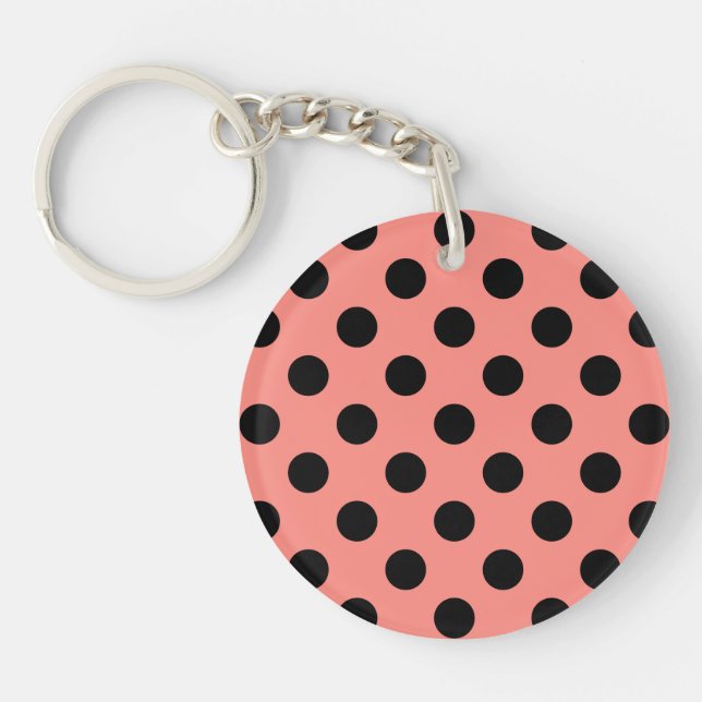 Black polka dots on peach keychain (Front)