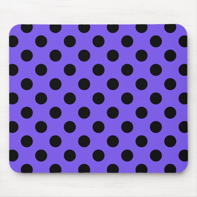 Black polka dots on periwinkle mouse pad (Front)