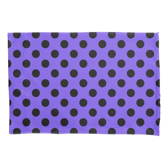 Black polka dots on periwinkle pillowcase (Front)