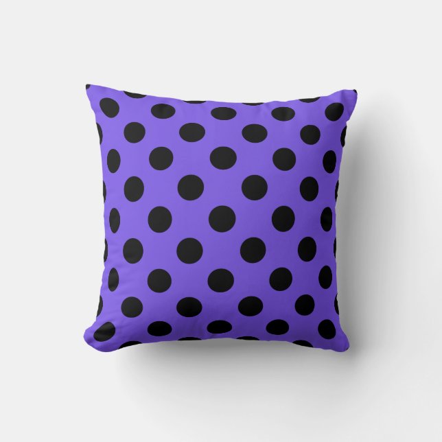 Black polka dots on periwinkle throw pillow (Front)