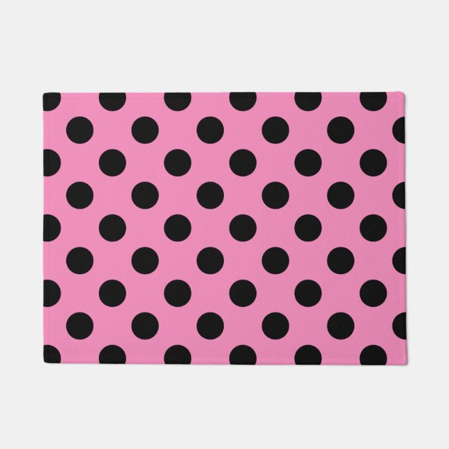 Black polka dots on pink doormat (Front)