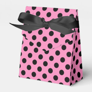 Black polka dots on pink favor box