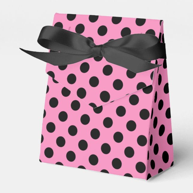 Black polka dots on pink favor box (Front Side)