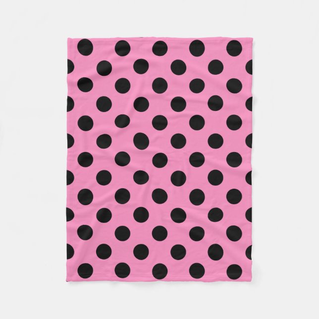Black polka dots on pink fleece blanket (Front)