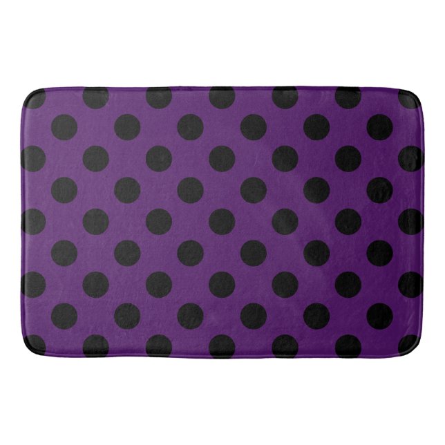 Black polka dots on plum purple bath mat (Front)