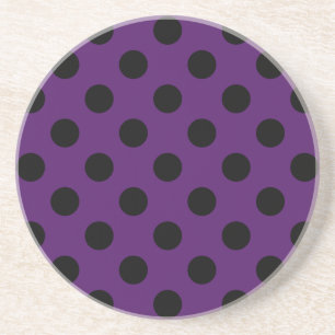 Black polka dots on plum purple coaster