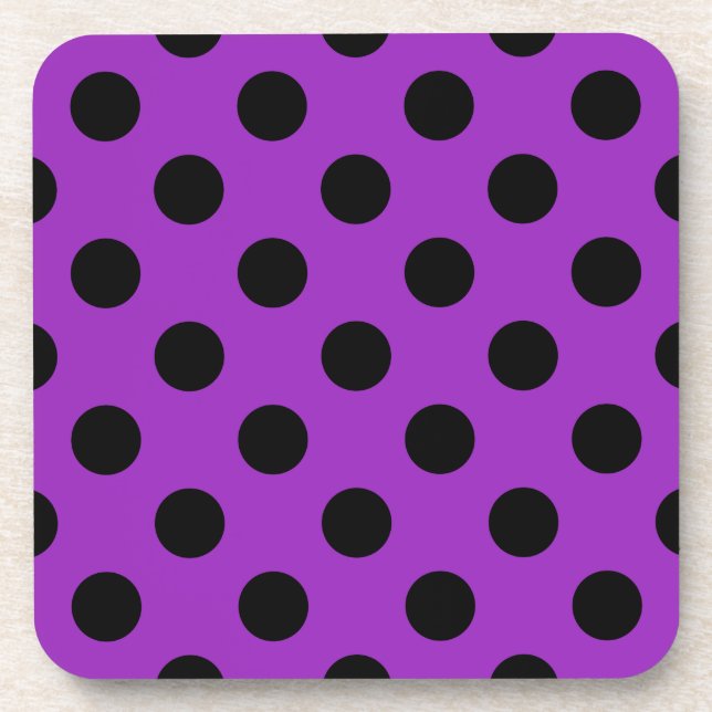 Black polka dots on purple coaster (Front)