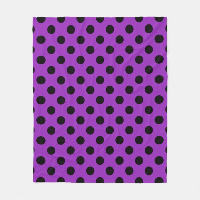Black polka dots on purple fleece blanket (Front)
